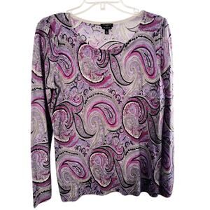 Talbots Merino Wool Sweater Women's Sz SP Purple Paisley long sleeve popover Top